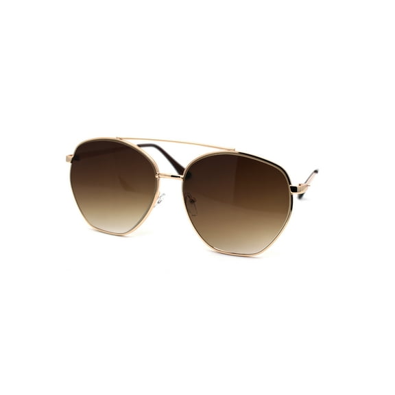 Womens Dad Shade Style 90s Metal Rim Double Bridge Sunglasses Gold Brown