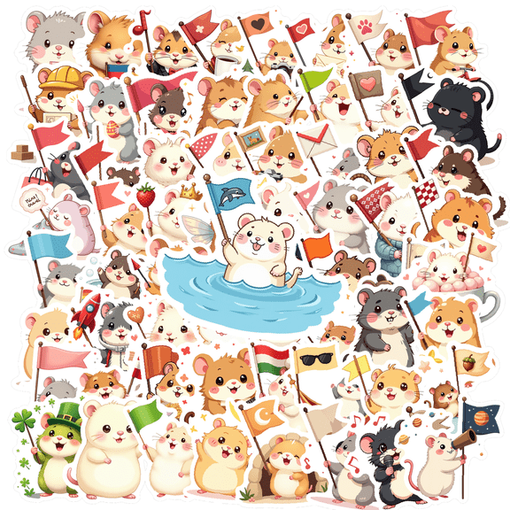 cartoon Hamster Theme Stickers, Waterproof Hamster Theme Sticker for Water Bottle Laptop Phone Cases Planner Skateboard Luggage Helmet Party Favor Decor, Ideal for Adults Teens Teacher Rewards