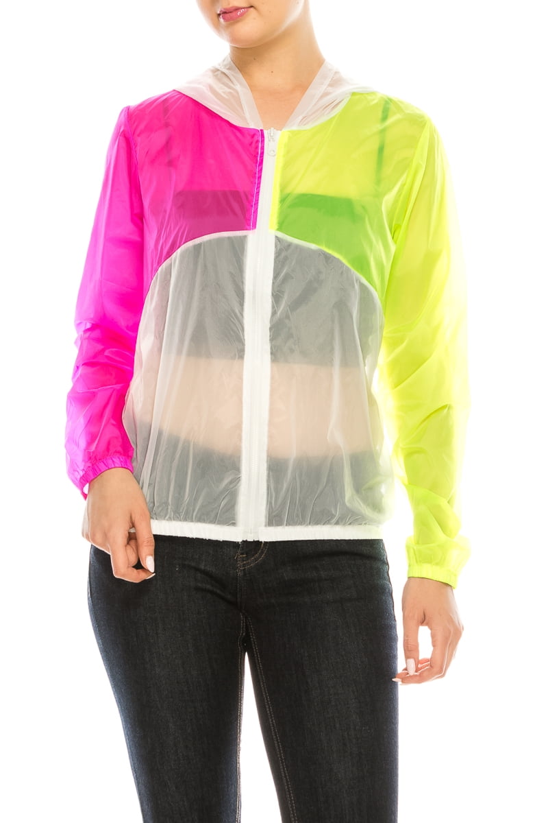 Lightweight Casual Hooded Neon Windbreaker Jacket, Sun Protection