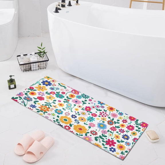 Bath Mat Soft Plush Non-Slip Absorbent Bathroom Rugs 39"x20" Small Colorful Flowers