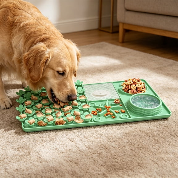 4-in-1 Multifunctional Dog Slow Feeder Mat, Integrates Snuffle Mat, Slow Feeder Bowl, Lick Pad & Water Bowl, Slow Down Eating, Aid Digestion, Relieve Boredom for Dogs Cats