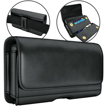 De-Bin iPhone 11, 11 Pro Max, iPhone Xs Max, XR, 7 Plus 8 Plus 6s Plus Holster, Leather Belt Case with Clip Cell Phone Pouch Belt Holder (Fits Phone with Otterbox Case on)