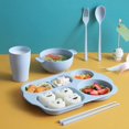 thumbnail image 2 of 6-Piece Set of Wheat Straw Tableware, Anti-Fall Cartoon Children's Plate Bowl, Spoon and Fork Set, Cartoon Rice Bowl. (Pink), 2 of 5