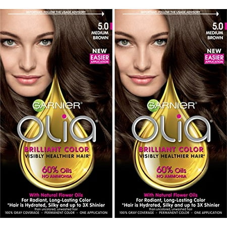 Garnier Olia Oil Powered Permanent Hair Color, 5.0 Medium Brown (Packaging May Vary), 2 Count