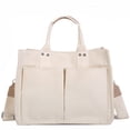 thumbnail image 1 of Bolso de lona con asa -Bolso de mamá, bolso de mensajero de gran capacidad Bolso de hombro multibolsillo duradero Lona resistente al desgaste Blanco, 1 of 5