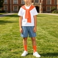 thumbnail image 5 of Boys 4 Pieces Back To School Outfit Round Neck Solid Short Sleeve Tee and Pockets Denim Shorts and Shawl and Knee High Socks Performance Outfits Casual Clothes Set 3-16 Years, 5 of 9