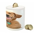 thumbnail image 3 of Golden Retriever Piggy Bank, Portrait of Young Pedigreed Dog Wearing a Collar and Tags Domestic Animal, Ceramic Coin Bank Money Box for Cash Saving, 3.6" X 3.2", Multicolor, by Ambesonne, 3 of 4