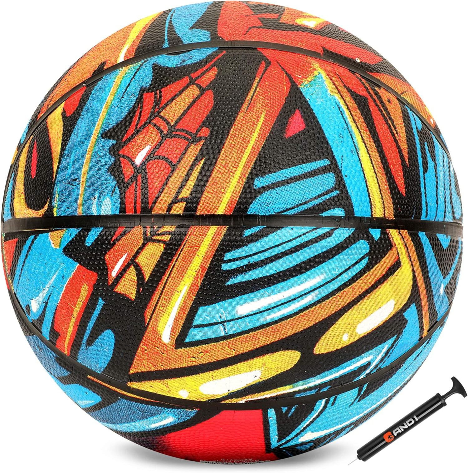 AND1 Chaos Basketball: Size 7 (29.5") Rubber, Deep Channel, Made for Indoor Outdoor Basketball Games, Pump Included
