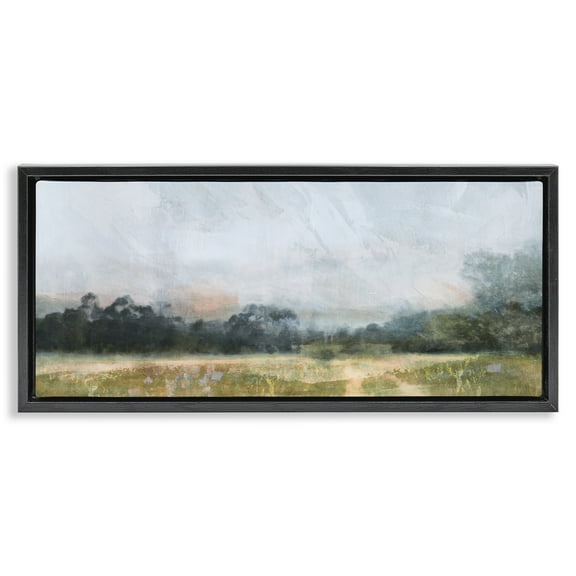 Stupell Industries Rural Field Abstract Landscape Landscape Painting Black Floater Framed Canvas Art Print Wall Art, 25 x 11