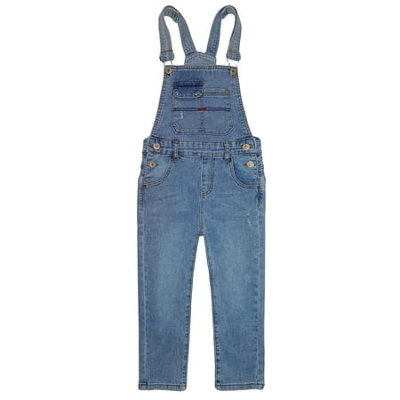 

KIDSCOOL SPACE Baby Little Boys Slim Fit Jeans Toddler Ripped Bib Pocket Fashion Denim Overalls Light Blue 18-24 Months