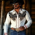 thumbnail image 2 of Western Style Retro Print Long Sleeve Button Down Shirt Casual Cowboy Design Top White XXXXXL, 2 of 4