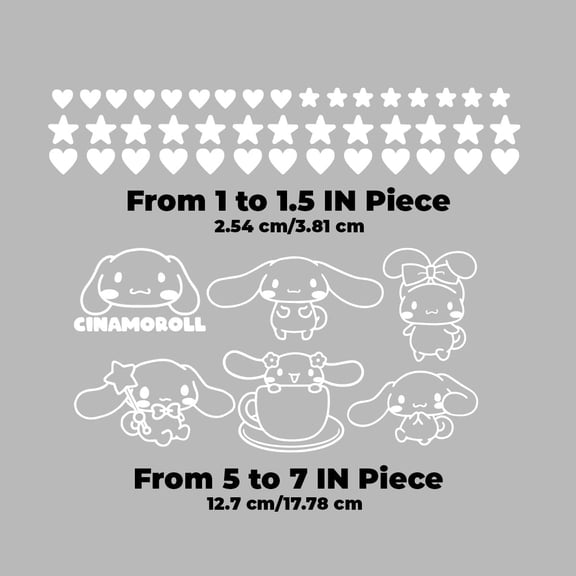Vinyl Art Decal Decor - Cinnamoroll - 7" to 5" Each - Cute Trendy Inspiring Lovely Design for Girls Boys Bedroom Closet Playroom Nursery Kinder Daycare Living Room Wall Sticker (White)