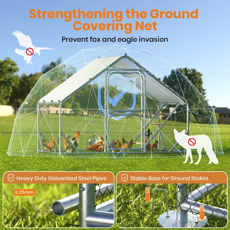 SACVON Large Metal Chicken Coop with Waterproof PE Tarp, Ground