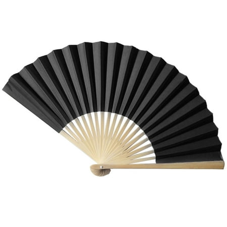 

XIUH Chinese Style Hand Held Fan Bamboo Paper Folding Fan Party Wedding Decoration Black