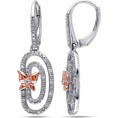Miabella 1/5 Carat T.W. Diamond and White Topaz Accent Two-Tone Sterling Silver Leverback Earrings