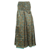 Mogul Women's Divided Long Skirts Brown Vintage Silk Sari  Maxi Skirts