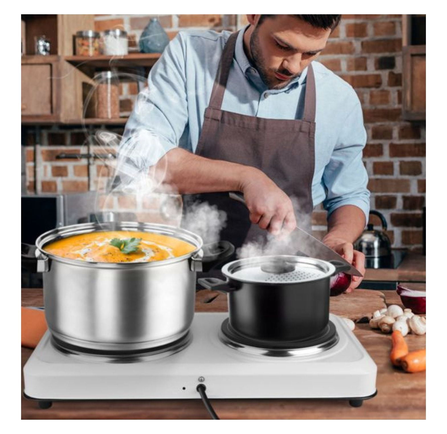 Electric Hot Plate for Cooking,Electric Cooktop 2 Burner,2000W Portable Electric Stove,Glass Cooktop Stepless Temperature Adjustments,Countertop Cooktop for Dorm,Compatible with All Cookware