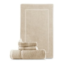 Hearth & Harbor Bath Towel Collection, 100% Cotton Luxury Soft Set of 2 Bath Mats & 2 Wash Cloth Towels - Cream