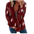 thumbnail image 2 of ICHUANYI Clearance Fashion Woman V-Neck Long Sleeve T-Shirt Printing Loose Blouse Zipper Tops(Red, L) ICHUANYI WER2023081106737, 2 of 5