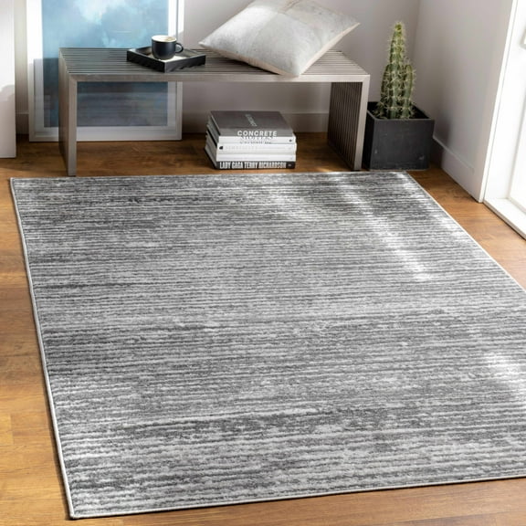 Hauteloom Oshkosh Living Room, Bedroom Area Rug - Contemporary - Light Gray, White, Charcoal - 5'3" x 7'3"
