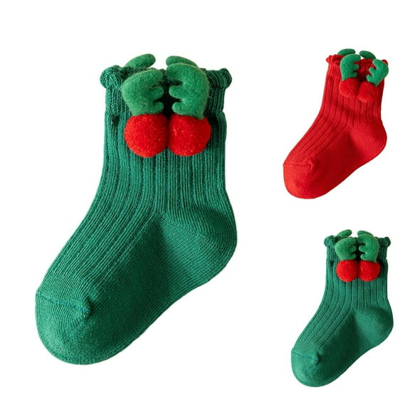 THDHVS Toddler Socks,Socks for Girls,Kids Christmas Socks Festive Red with Holiday Character Print for Girls Crew Socks for Christmas Morning and Year Celebrations Red 3-5 Years