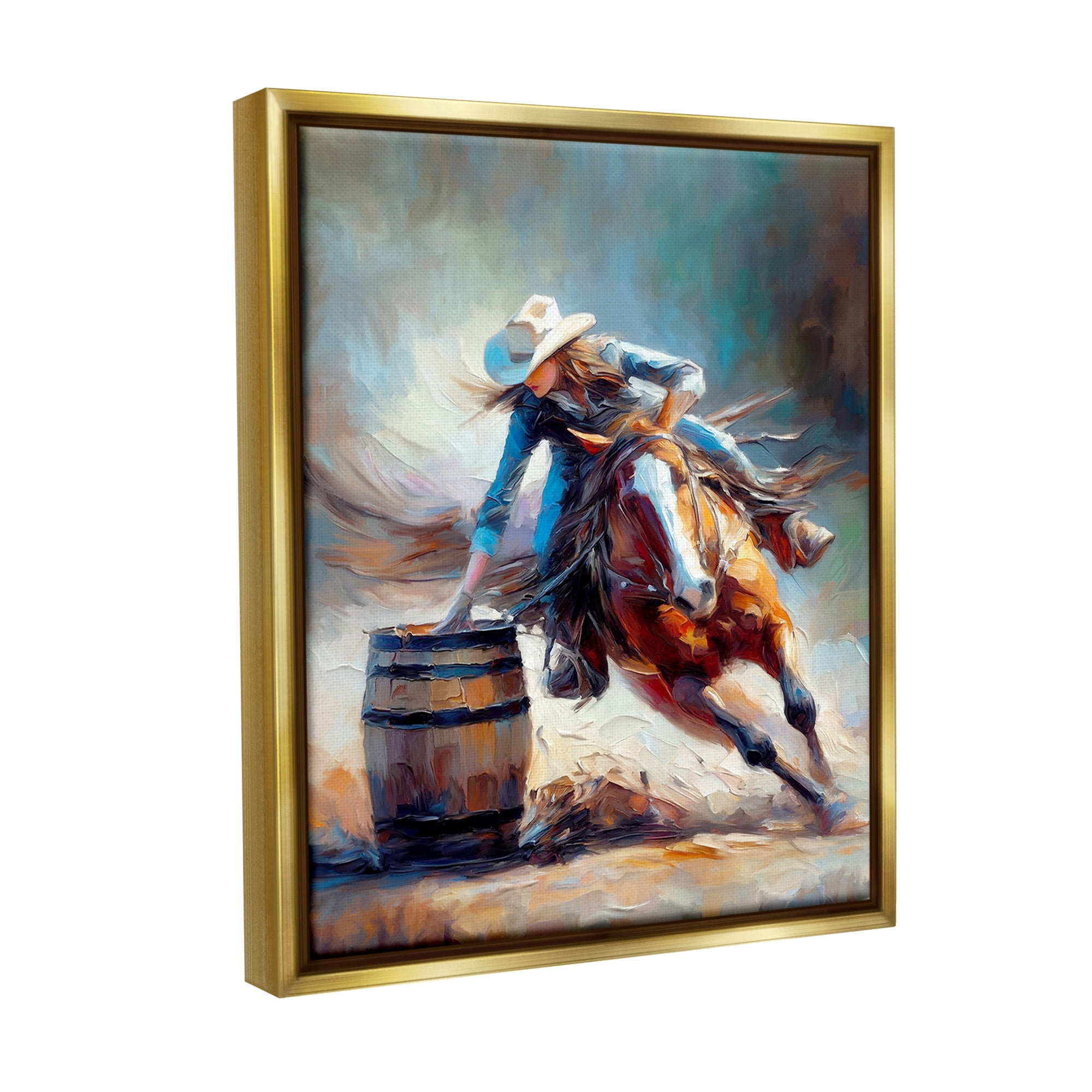 Stupell Industries Racing Rodeo Cowgirl Animals & Insects Painting Gold Floater Framed Canvas Art Print Wall Art, 17 x 21