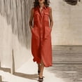thumbnail image 6 of Smsaxvxz Womens Summer Dresses Fashion Solid V-Neck Button Down Sundress with Pockets Casual Loose Beach Vacation Shirt Maxi Dress Orange 3XL, 6 of 8