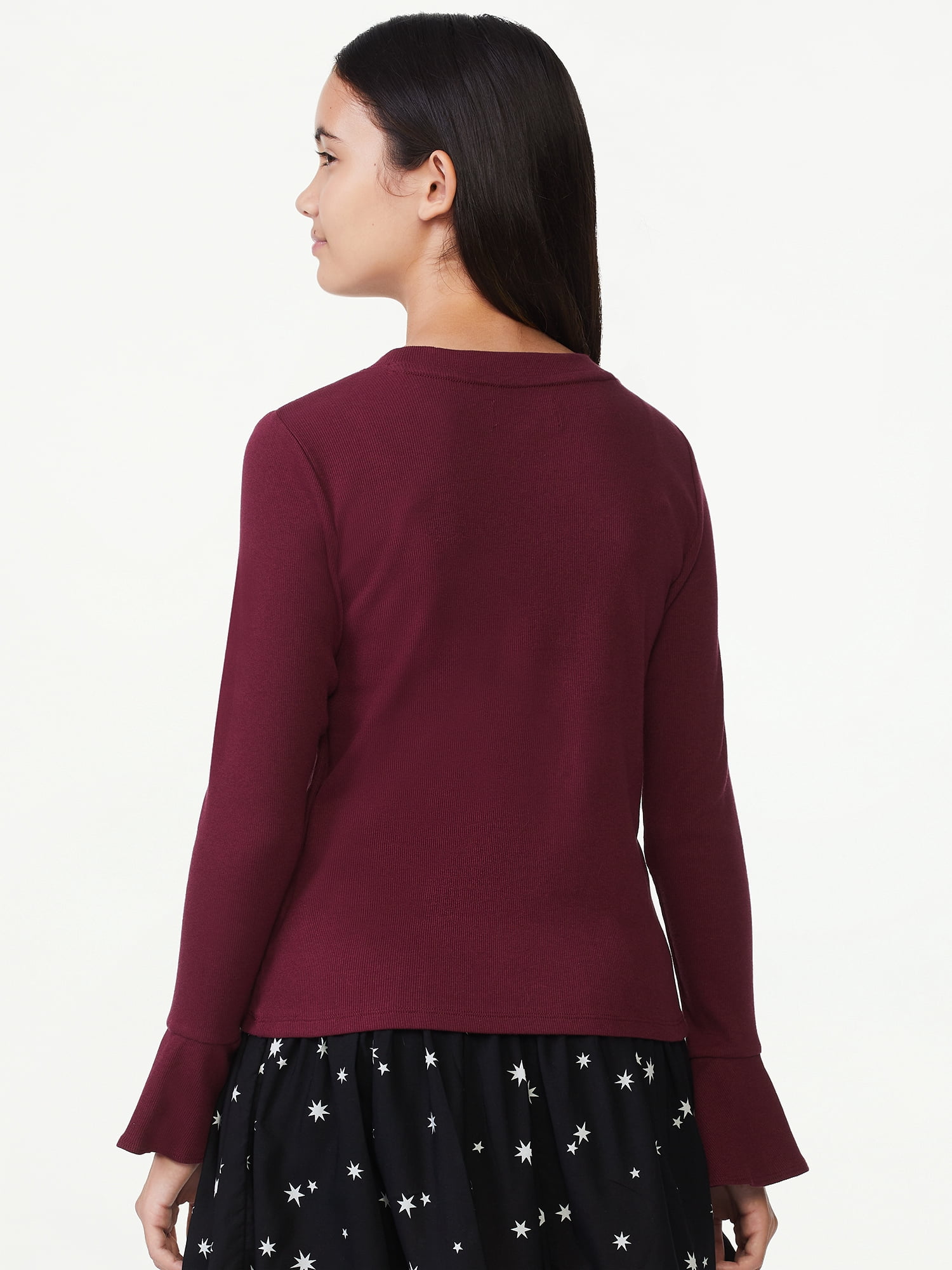 Free Assembly Girls Bell Sleeve Ribbed Top, Sizes 4-18