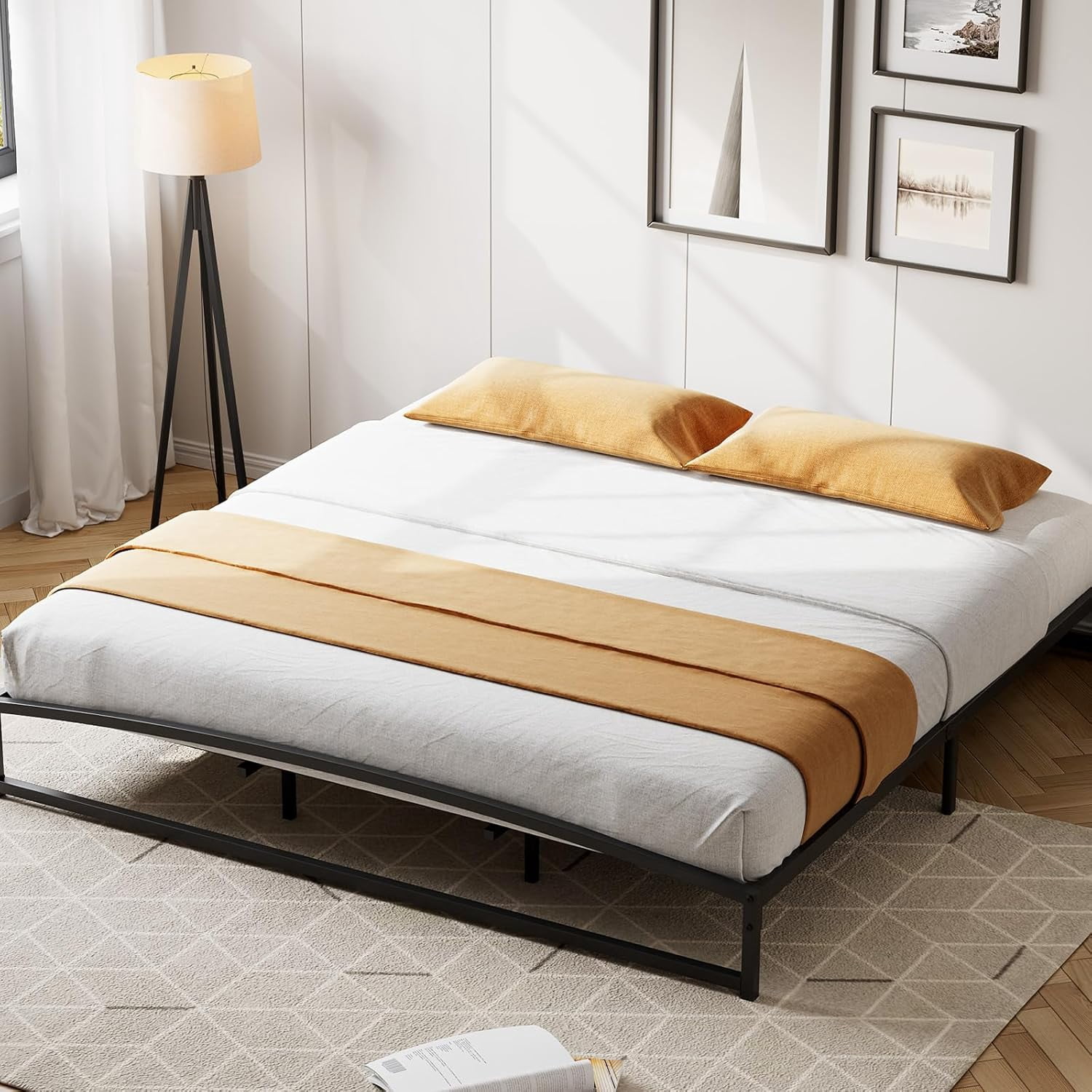 King Size Metal Bed Frame,Platform King Bed Frame with Arch Design,10 Inch Heavy Duty Strong Support Slats,Sturdy Mattress Foundation,Easy Assembly,No Box Spring Needed，Black