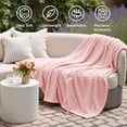 thumbnail image 3 of ROSEKIND Striped Blanket, Premium Faux Fur Touch Ribbed Throw for Sofa and Bed, Cozy Gift for Adults and Friends, 80''x90'',Blush Pink, 3 of 7