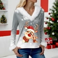 thumbnail image 4 of Rotm Christmas Tops for Women Trim V Neck Christmas Shirt Long Sleeve Tops Solid Casual Xmas Holiday Blouses Womens Novelty Christmas Gifts(Grey,L), 4 of 5