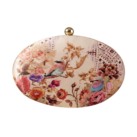 ARTKLIM Oval Floral Birds Print Clutch Bag for Women with Detachable Strap