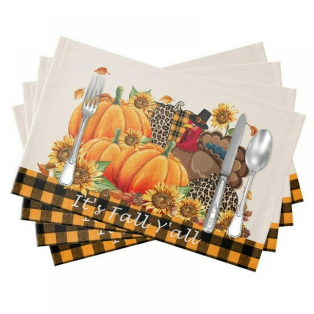 Thanksgiving Table Runners With Placemats Set Of 4 Happy Thanksgiving Turkey Fall Harvest
