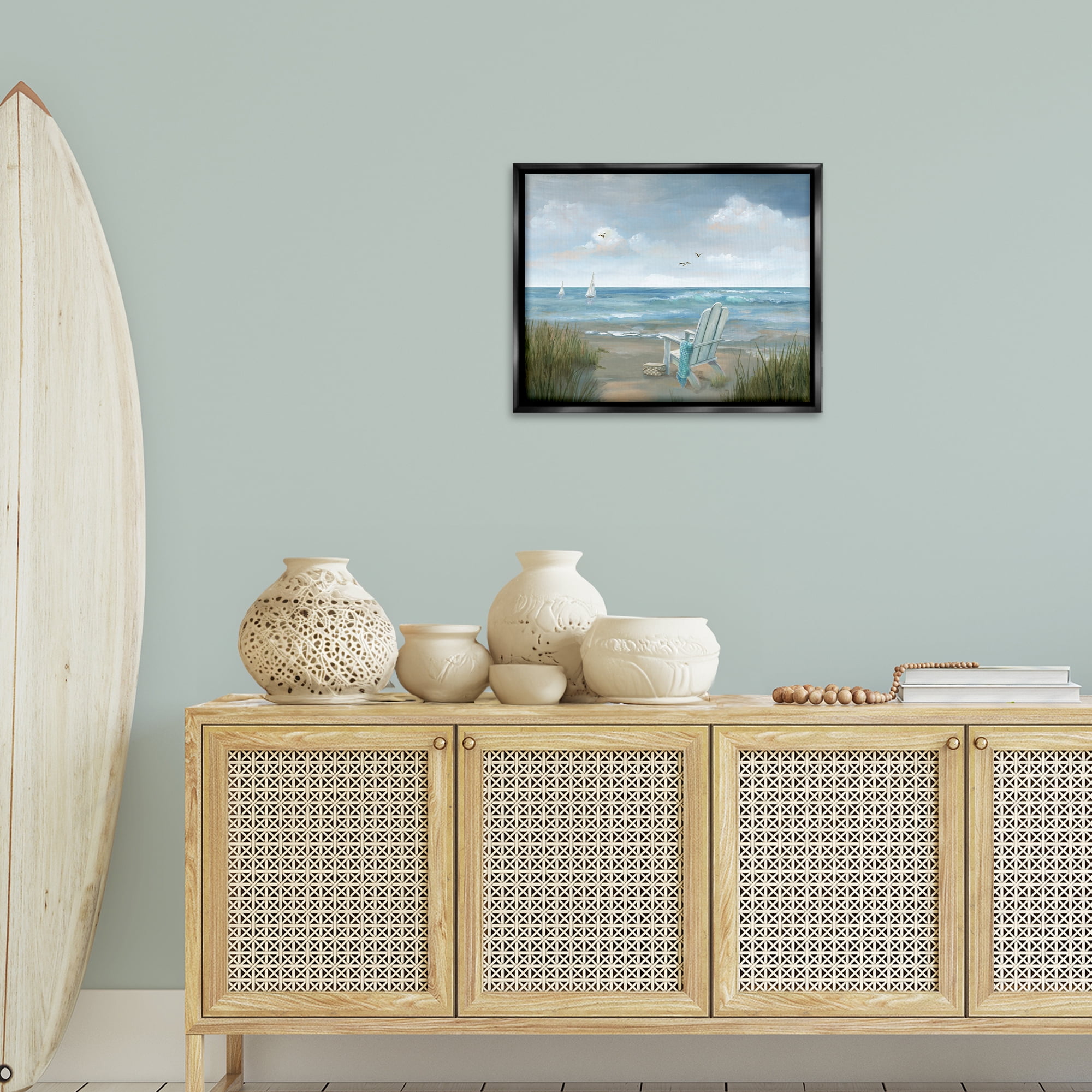 Stupell Industries Soothing Beach Scenery Nautical & Beach Painting Black Floater Framed Canvas Art Print Wall Art, 21 x 17