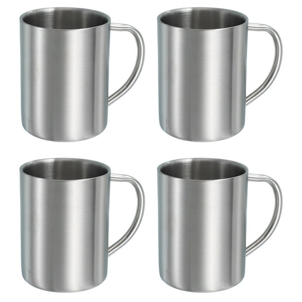 4Pcs Tazas de Café de Metal, Tazas de Té de Café de Metal de Doble Pared de 14 Onzas con Mangos para Bebidas Frías o Calientes (Plata)