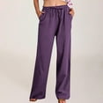 thumbnail image 6 of Jacenvly New Womens Sweatpants with Pockets Solid Fashion Full Length Pants Lightweight Mid Waisted Elastic Waist Drawstring Pocket Yoga Pants for Women Wide Leg Trousers Purple Xl, 6 of 9
