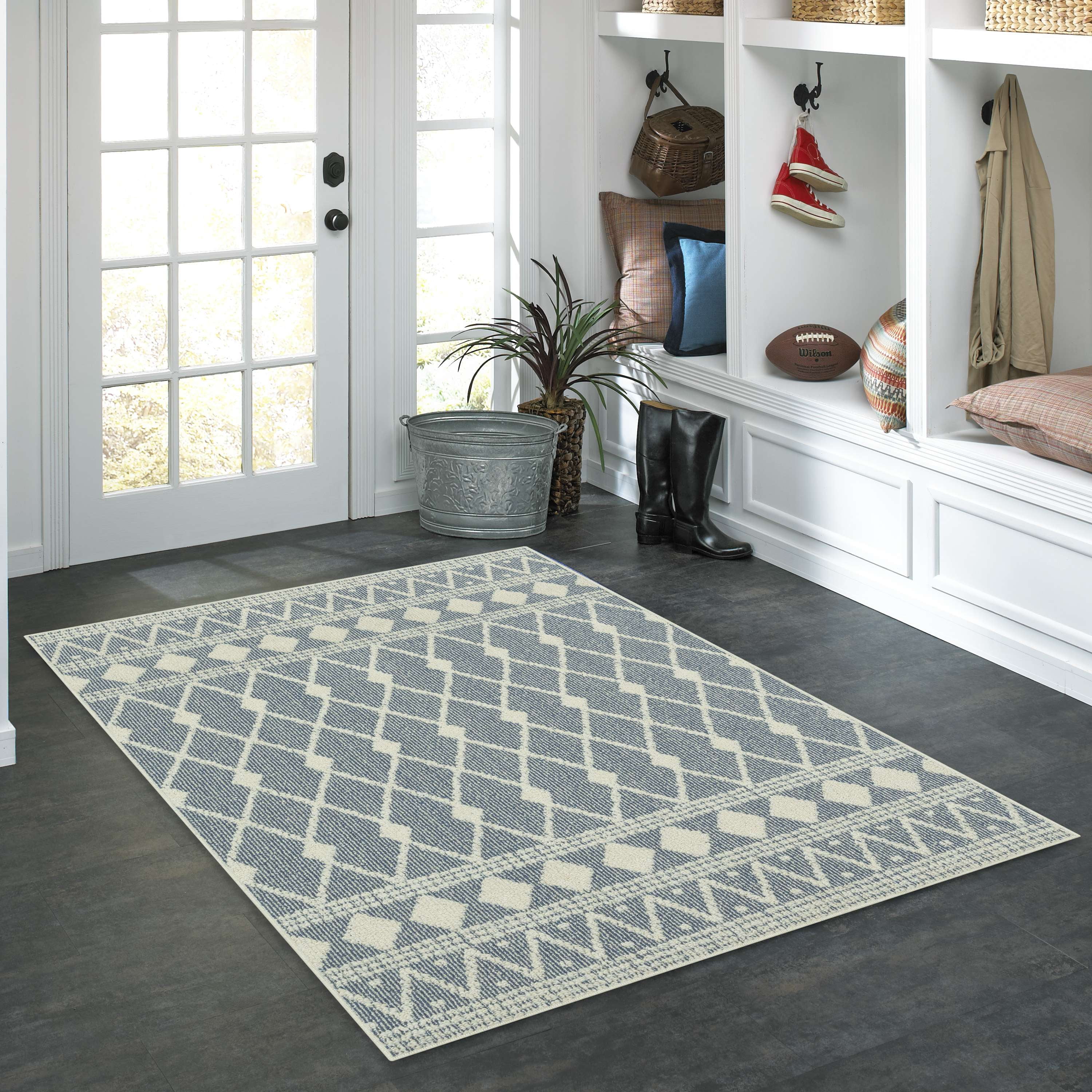 Mainstays Traditional Blue Diamond High Low Loop Indoor Area Rug, 4' x 5'4"
