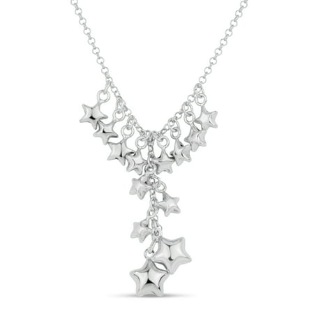 Sterling Silver Rhodium Plated Puffed Stars Y Necklace, 20