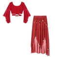 thumbnail image 4 of Alvivi Womens Belly Dance Outfits Flare Sleeve Crop Tops with Sequin Irregular Hem Skirts Set Red One Size, 4 of 7