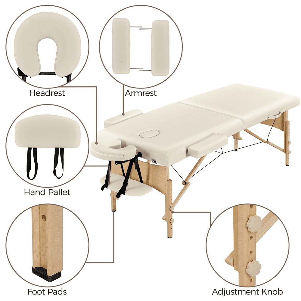 Renwick Portable Folding Massage Table with Face Cradle and Armrests, Cream