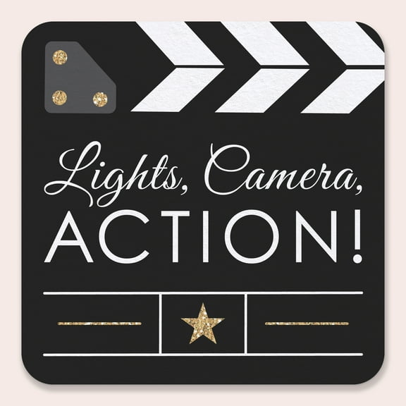 Big Dot of Happiness 25 Ct Red Carpet Movie Night Drink Coasters, 4-Inch Disposable Square Paper Coasters for Birthday Party, Table Decor for Drinks