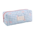 thumbnail image 2 of BSJJY Blue Plaid Bow Pencil Pouch 7.5x3.2 Inch, Cloth Makeup Brush Bag for Office Supplies, Portable Stationery Organizer, 2 of 7