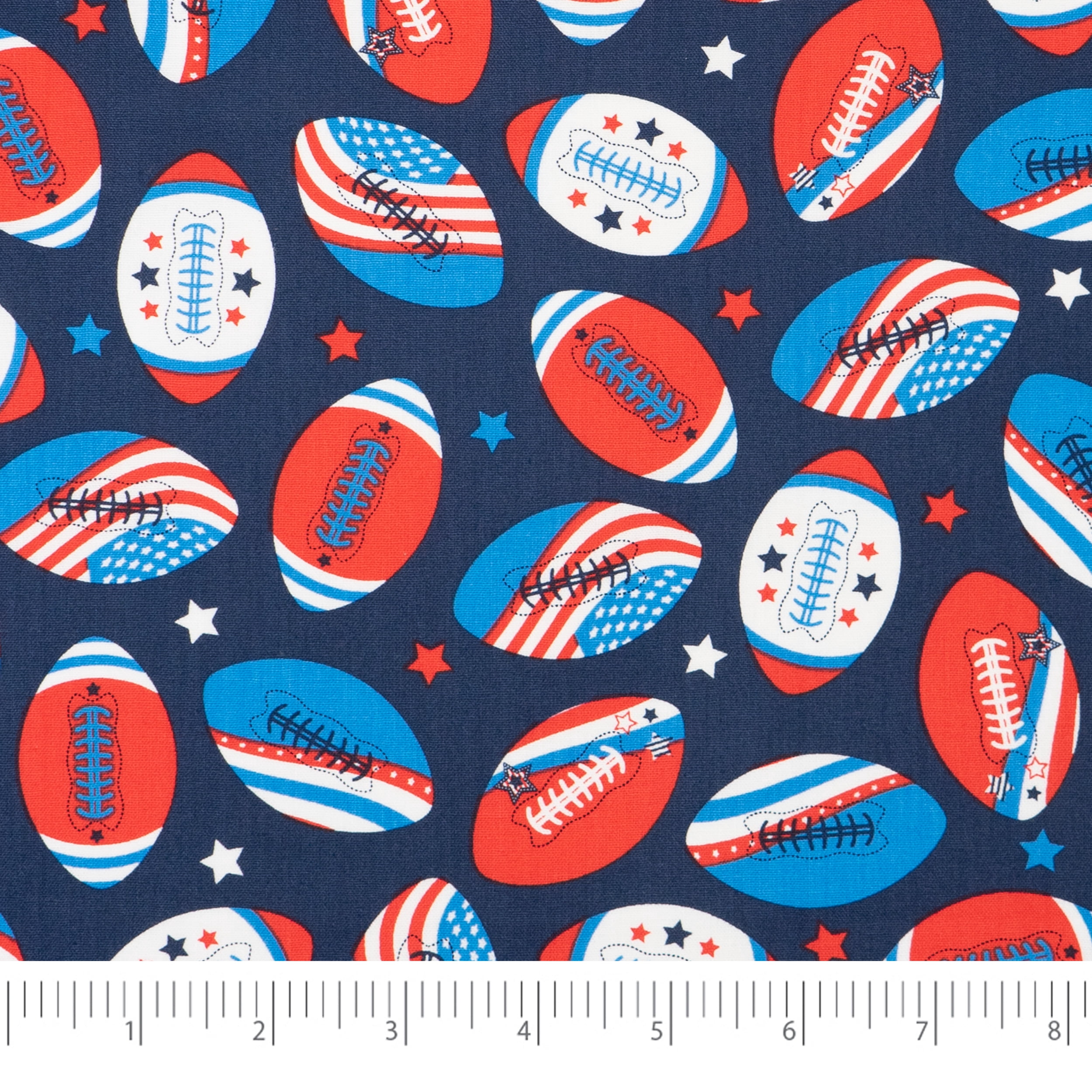Singer, 100% Cotton, Flags On Footballs, Cut by Yard