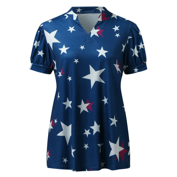 ABABC Independence Day Shirt Women Trendy Summer Short Sleeve