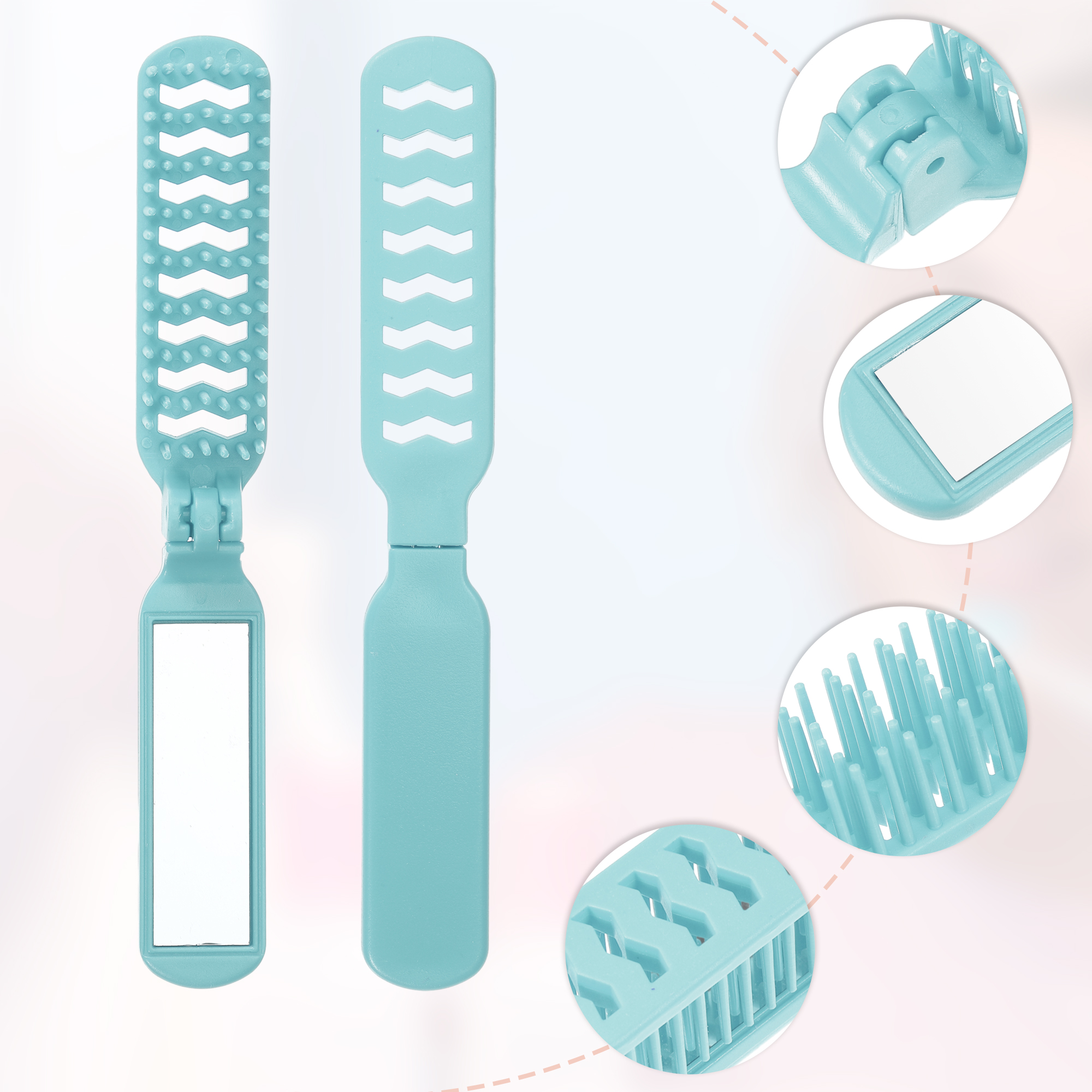 Unique Bargains 1Pc Hollow Foldable Mirror Comb for Curly Straight Thin Dry Wet Hair Blue