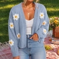 thumbnail image 6 of Maqroz Fall Cardigans for Women Long Sleeve Open Front V Neck Chunky Knit Sweaters Featuring 3D Floral Daisy Applique Cute Boho Outerwear Vintage Tops, 6 of 9