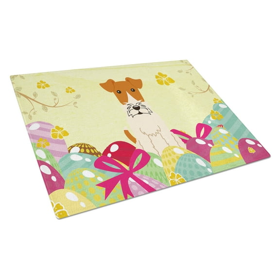 Carolines Treasures BB6101LCB Easter Eggs Wire Fox Terrier Glass Cutting Board Large, 12H x 16W, multicolor