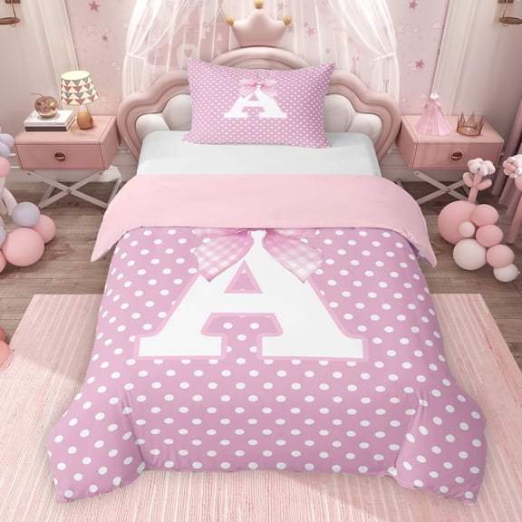 Erosebridal Personalized Initial A Twin Bedding for Girls, Pink Bowtie Polka Dots Duvet Cover Set, Pink Reversible 2pcs, 1 Duvet Cover and 1 Pillowcase (No Comforter)