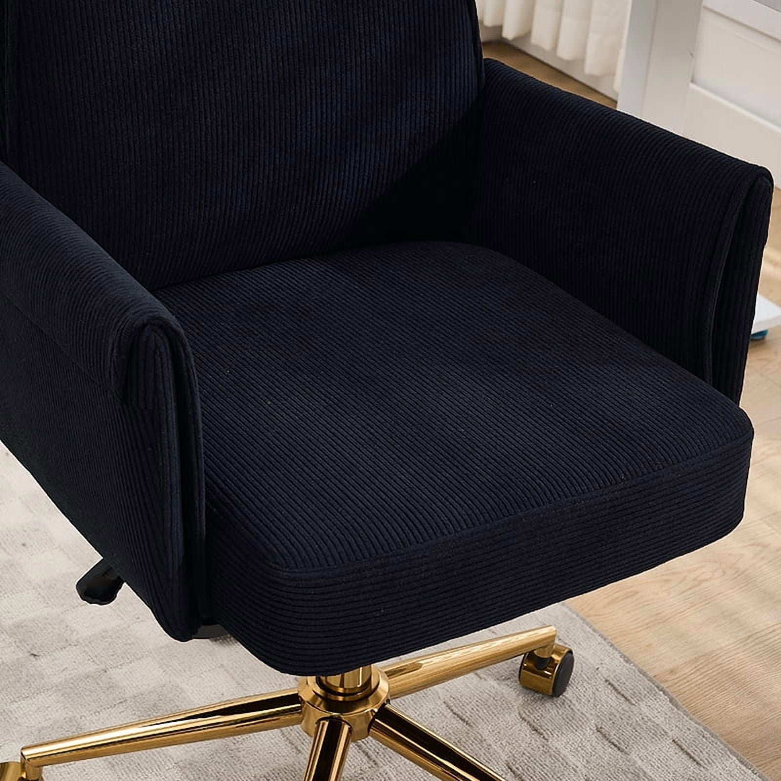 Mid Back Office Chair with Ergonomic Design, Fabric Lumbar Support, Adjustable Golden Base for Desk Work, Black