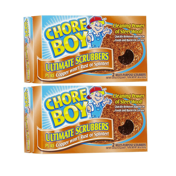 Chore Boy Ultimate Scrubbers Pure Copper Won't Rust Or Splinter 2 Pack Total (4 Count)
